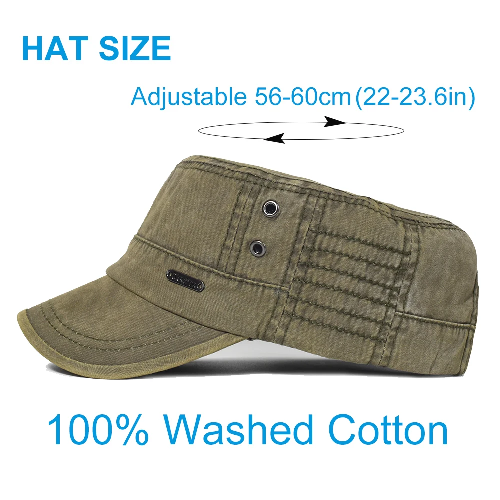 Washed Cotton Military Caps Men Women Cadet Army Cap Unique Design Vintage Flat Top Hat