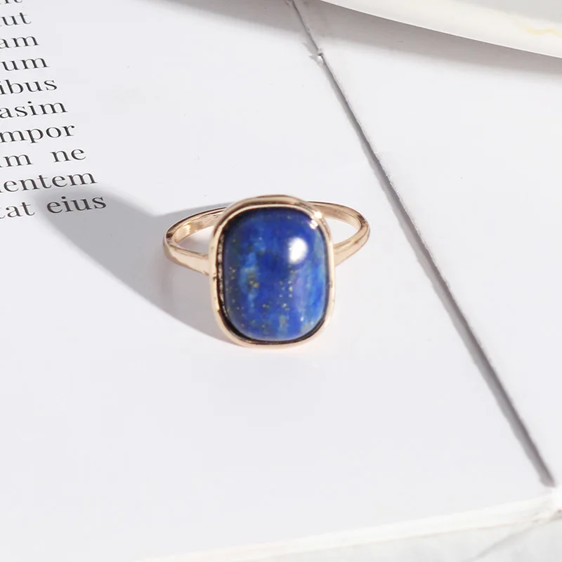 Rectangle Purple Lapis Lazuli Stone Abalone Shell Rings Fashion Inner Dia 1.7cm Gold Color Brincos Pendientes Jewelry for Women