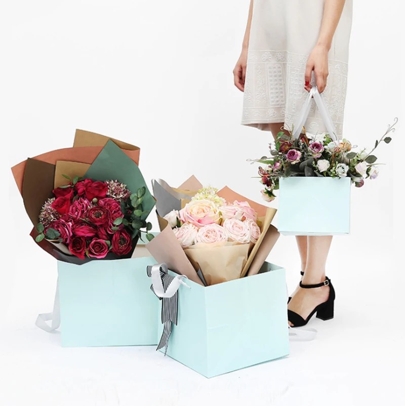 

100 Pcs Paper Bag Flower Box Handy GIft Bags Handbag Handy Flower Bag Valentine's Day Rose Boxes for Festival Party Decoration