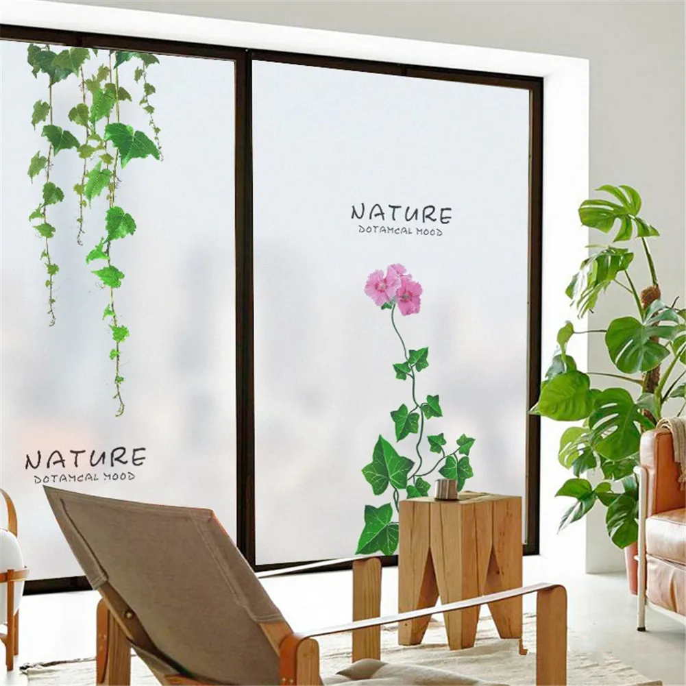 Green Plants Window Film Privacy  Glass Sticker UV Blocking Heat Control  Static Cling Window Tint for Homedecor