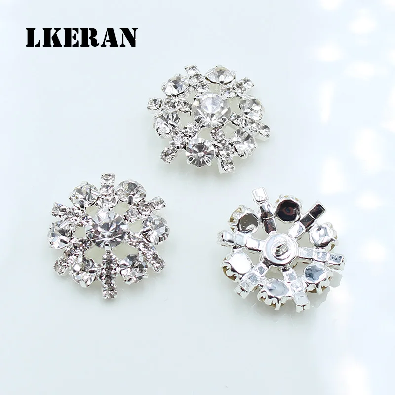 10pcs Snowflake 25mm Flower Rhinestones Buttons Shank Sewing Button Wedding Decoration Diy Metal Diamond Crystal Bow Accessories