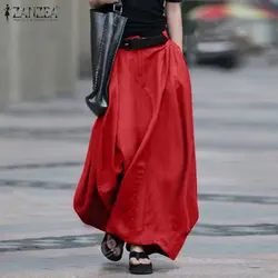 2023 Vintage Summer Skirts ZANZEA Women High Waist Solid Cotton Linen Skirt Saia Female Beach Maxi Long Skirts Jupe Faldas  7