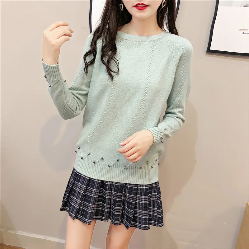 

H9505 Sweater Women Loose Round Collar Long Sleeve Pullover Autumn Winter Spring Pure Color Casual College Style Jumper Tops