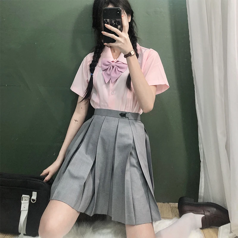 New Women Original JK Pink Short-sleeve Shirt Box Pleated Skirt JK Uniform Sailor Suit Summer Basic Liberal Arts School Students