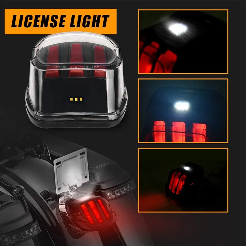 Motorcycle LED Tail Light Smoke Lens Brake License Plate Lamp Rear Stop For Harley Dyna Road King Softail Touring Motorcycl