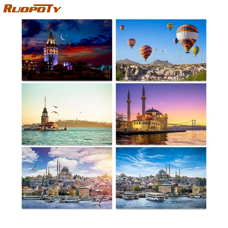 

RUOPOTY DIY 5D Diamond Painting Night City Cross Stitch Mosaic Diamond Embroidery Landscape Picture Of Rhinestones Wall Art