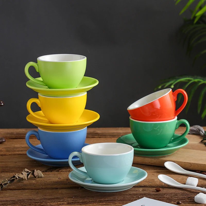 220ml Coffee Cup Sets High-grade Simple European Style Mug Thick Colored Glaze Ceramic Espresso Cappuccino Flower Latte Cups