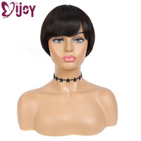 Short Bob Brazilian Human Hair Wigs With Bangs  IJOY Natural Color Full Machine Made Wig  Fot Black Women Non-Remy Hair Wig