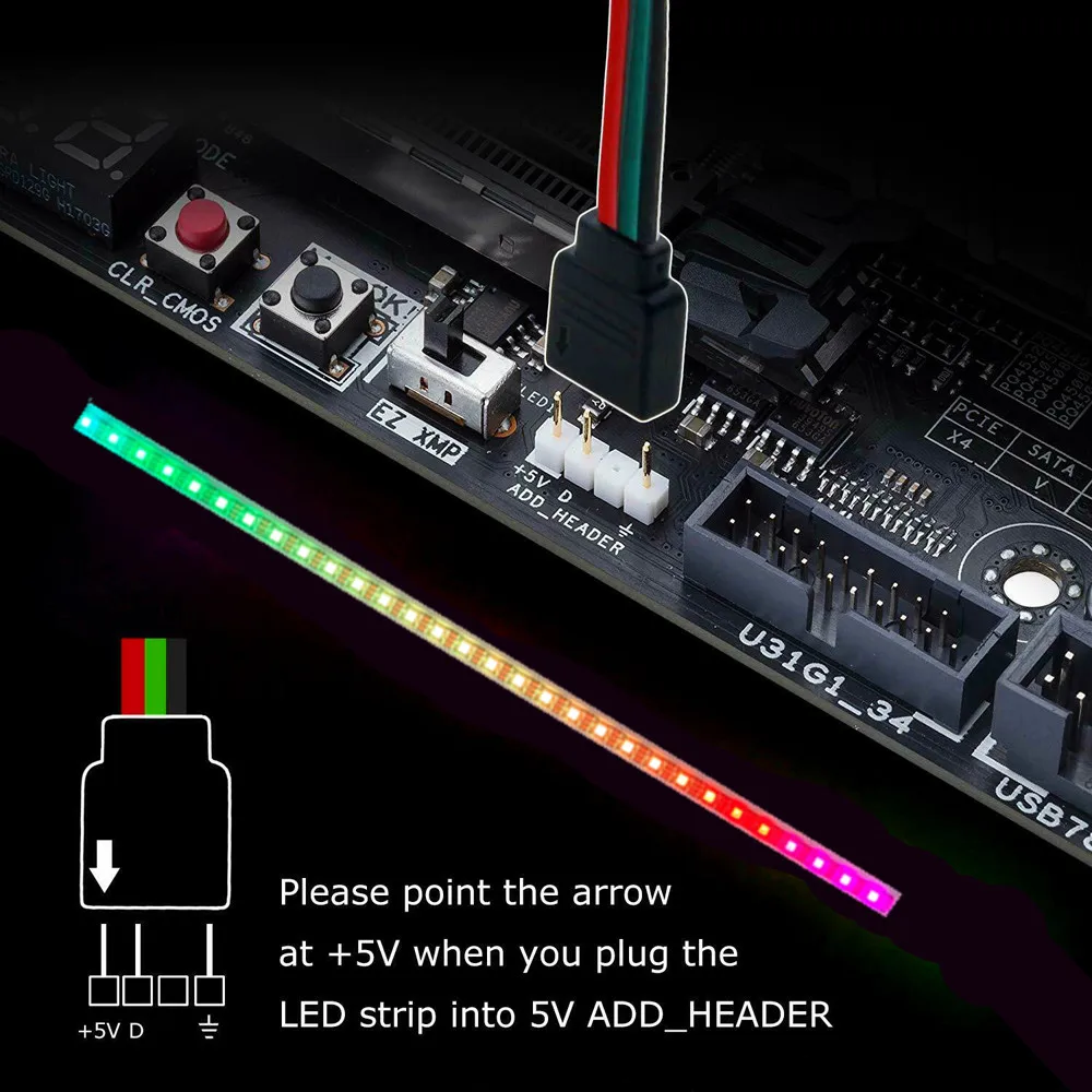 WS2812B RGB LED Strip 5V 3Pin Addressable LED Headers PC For ASUS AURA SYNC / MSI Mystic Light Sync / GIGABYTE RGB Fusion 2.0