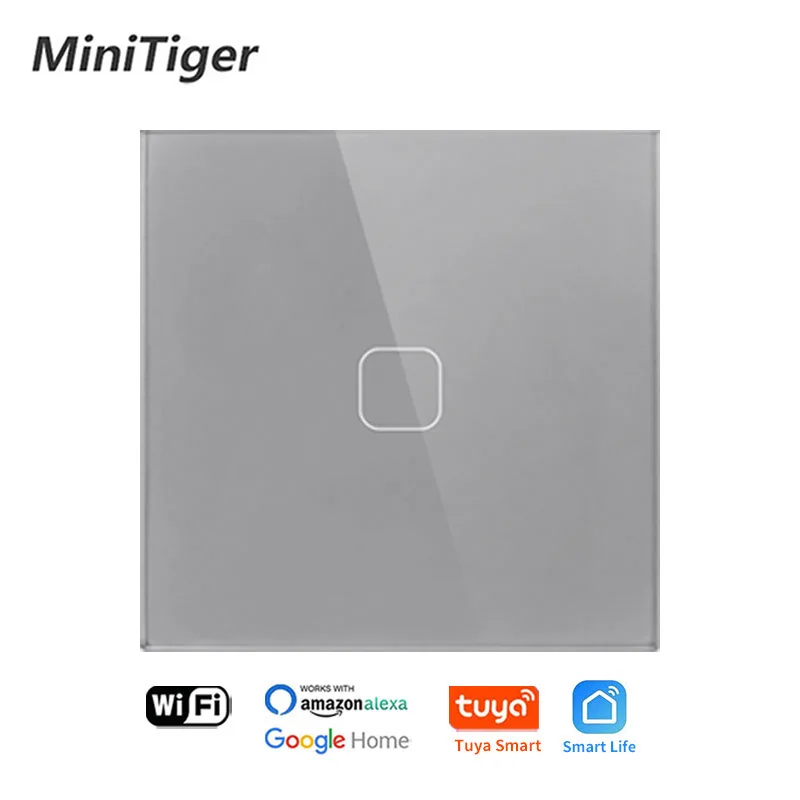 Minitiger EU/UK Standard Tuya Smart Life Glass Panel Light Touch Switch Voice Control Light Wireless Touch Wall Switch