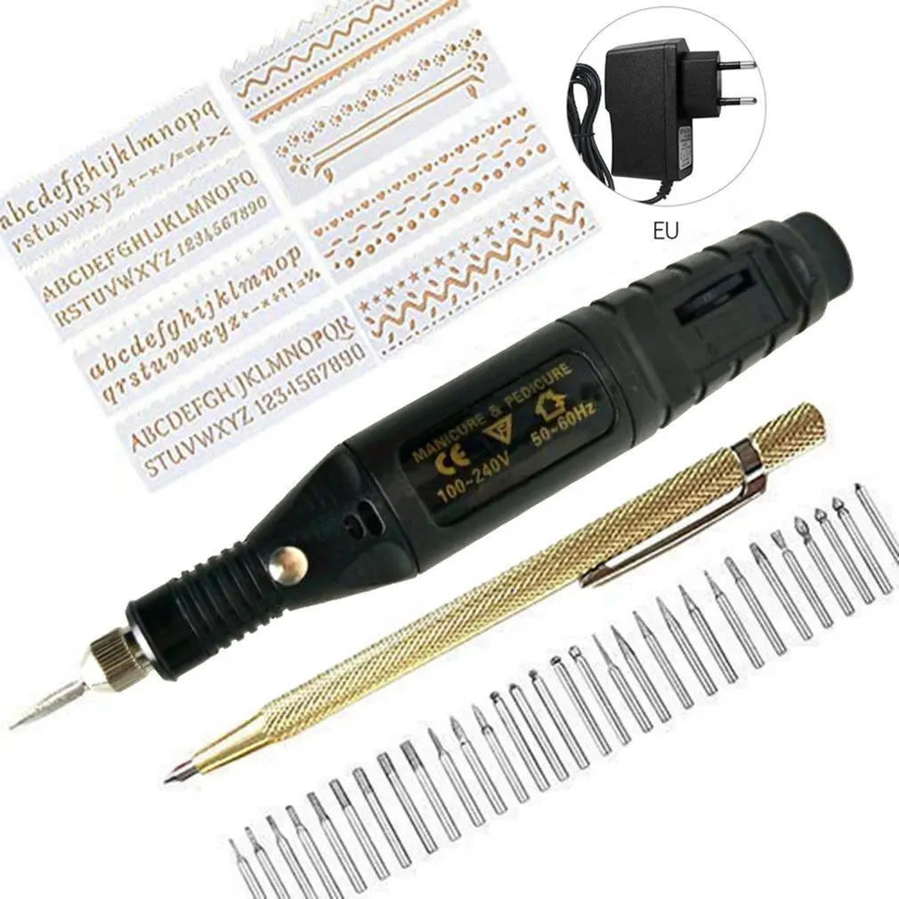40 sztuk grawerowanie elektryczne pióro DIY paznokci skóra Mini wiertarka szlifierka mechaniczna pióro do grawerowania do szkła ceramiczne plastikowe drewno biżuteria