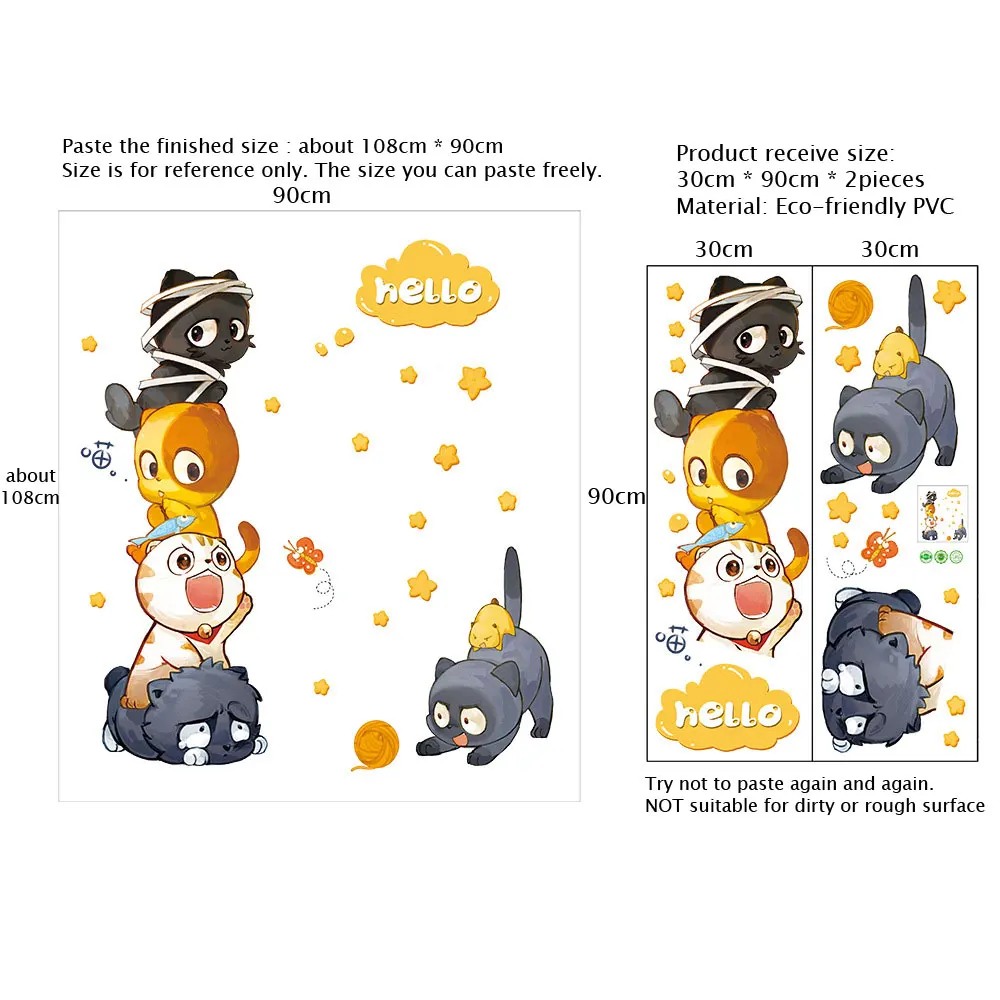 Cute Cat Combination Wall Sticker Fridge Door Windows Mural Kids Rooms Cupboard Decorations Wallpaper Decals Cartoon Stickers