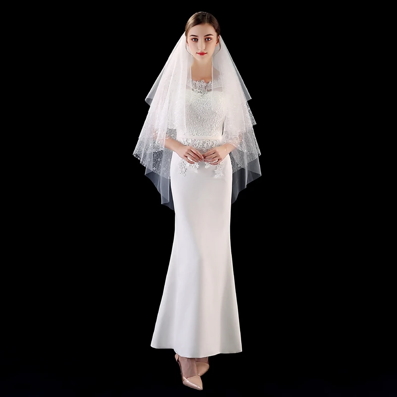 

New Arrival Ivory Bridal veils Cheap Wedding lace Bride Mariage bridal headwear with Comb Wedding accessories Matrimonio
