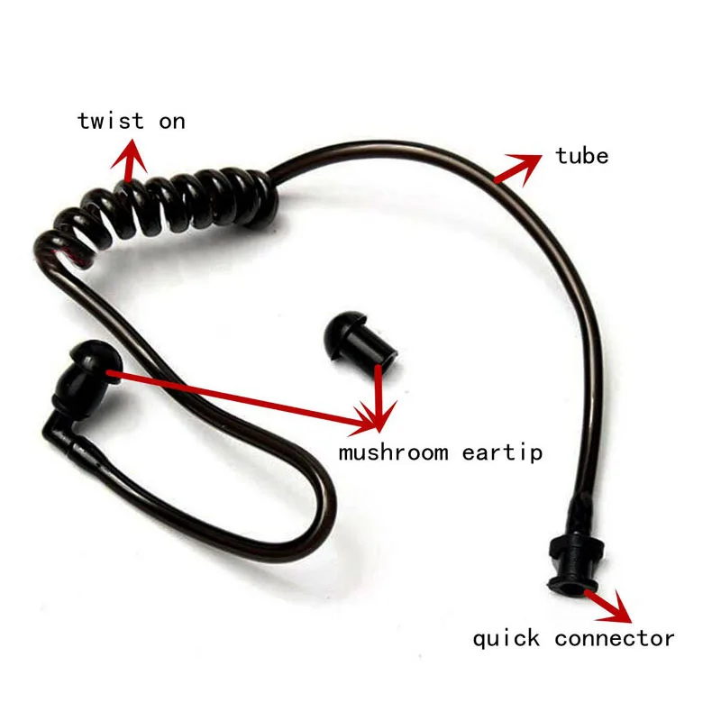 Replacement Black Coil Acoustic Air Tube Earplug For Two-Way Radio Walkie Talkie Earpiece Headset Earphone Headphone