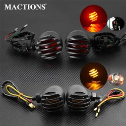 Motorcycle EM Turn Signal Bullet Blinker Indicator Light Retro Black Grill Lamp For Harley Sportster Bobber Chopper For Suzuki