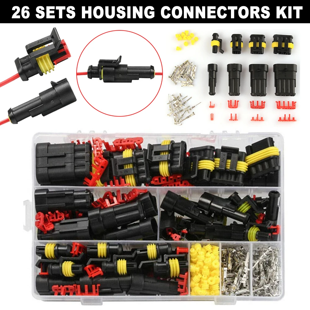 

26 Set Car Auto Electrical Wire Connector Plug Waterproof 1-4 Pin Way Plug Kit for Motocycle Truck Boat Car Accessories with Box