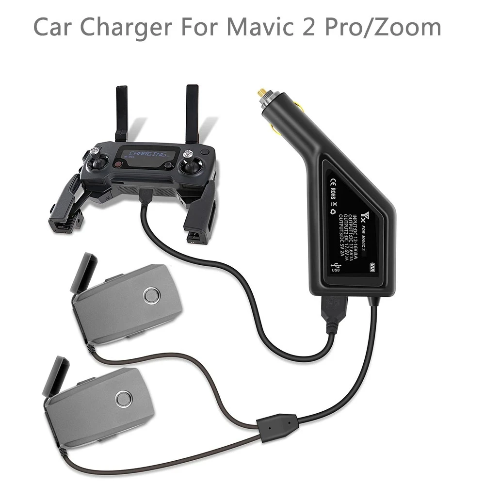 Caricabatterie 3 in 1 con caricabatteria da auto USB per telecomando DJI MAVIC 2 PRO e Mavic 2 ZOOM Drone