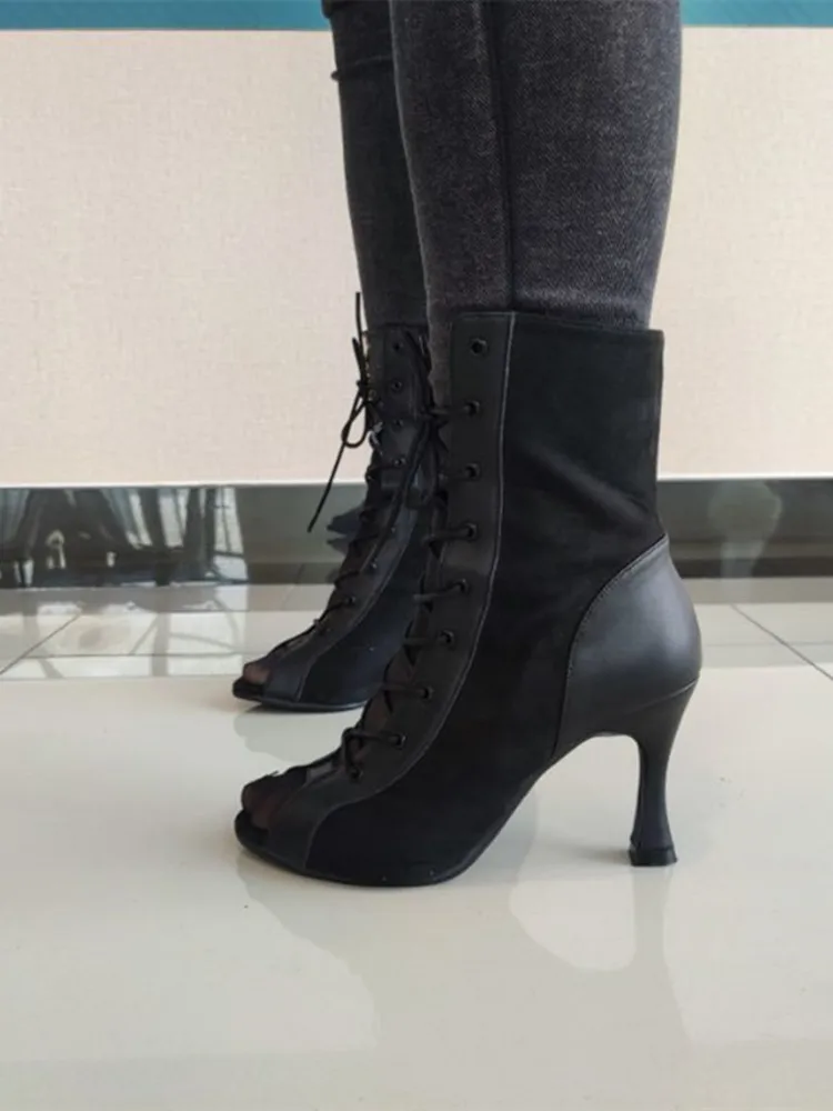 Chaussures de danse latine de salle de Rhpersonnalisées pour dames, bottes de danse modernes pour filles, chaussures de fête, talons hauts noirs, chaussures de phtalus BachMisa