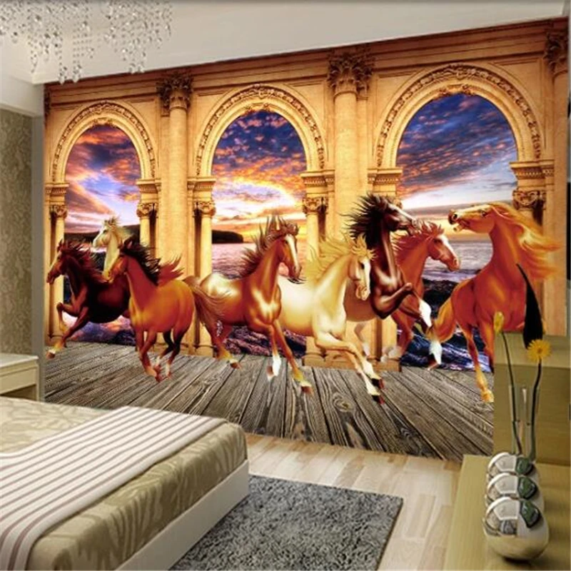 

wellyu Customized large murals fashion home improvement horse triumph creative European 3D stereo scenery TV background wall