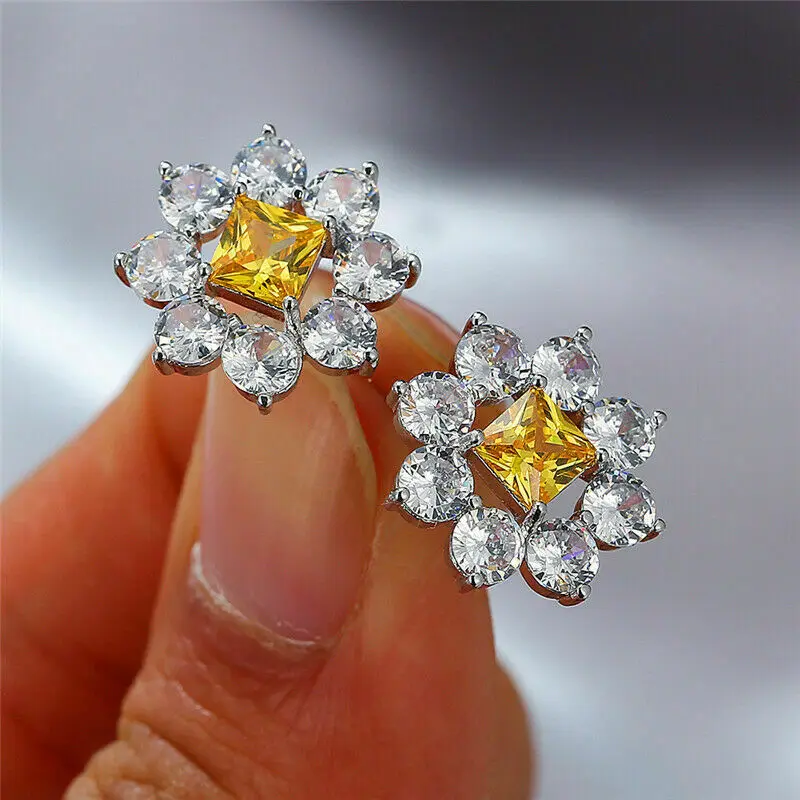 CAOSHI Dainty Female Stud Earrings with Shiny Yellow Crystal CZ Temperament Women Accessories for Party Luxury Lady Jewelry Gift