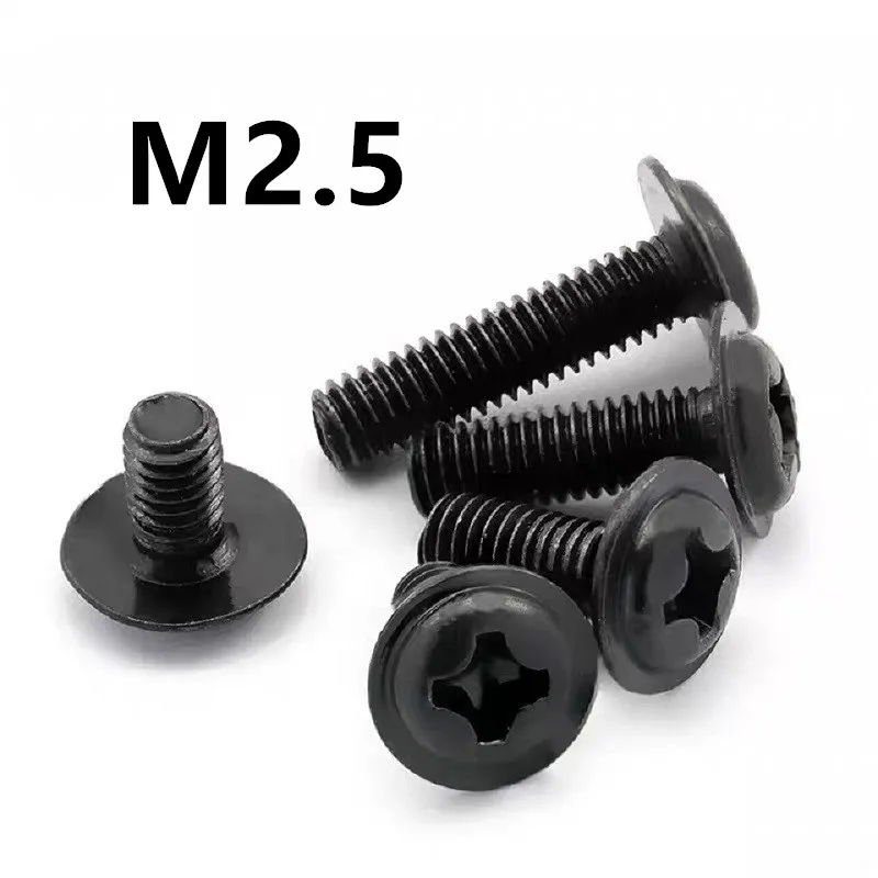 

1000PCS M2.5 PWM DIN967 Black 304 Stainless steel Pan Padded Screws Referral Computer Case Chassis Fixed Motherboard Screws