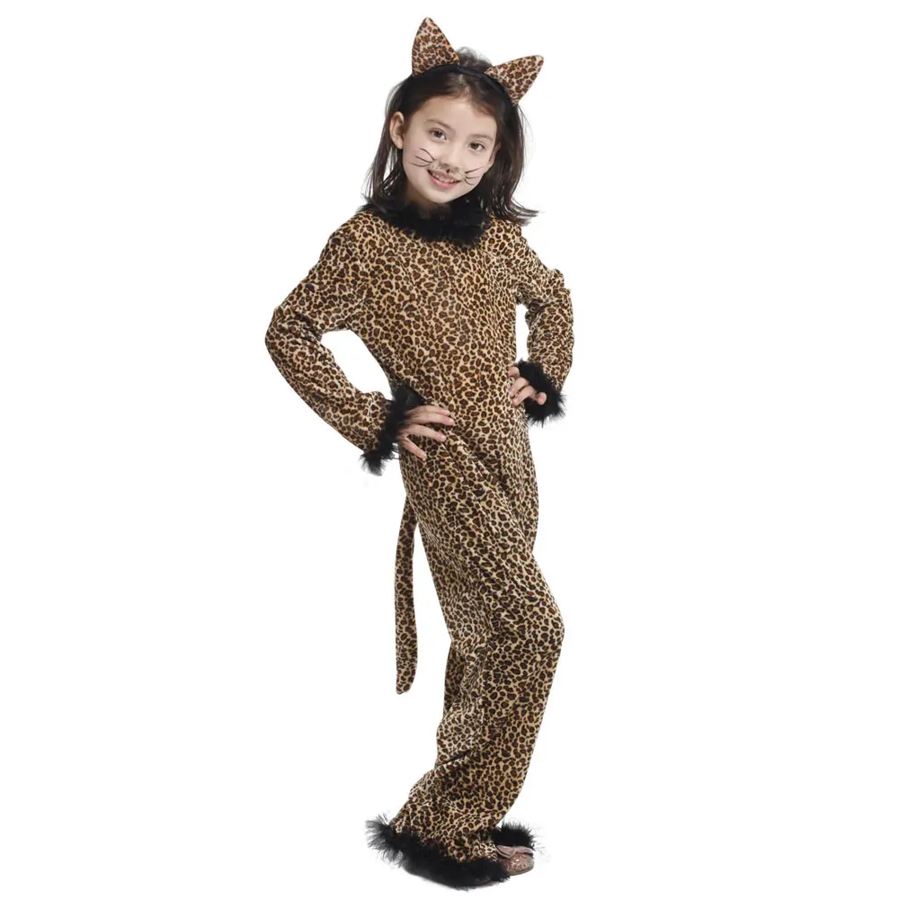 Kids Child Animal Wild Leopard Costume Cosplay for Girls Fantasia Halloween Purim Carnival Mardi Gras Party Jumpsuit