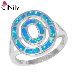 CiNily Created Blue Fire Opal Silver Plated Wholesale 2018 New Style Jewelry for Women Gift Ring Size 5-11 OJ9407