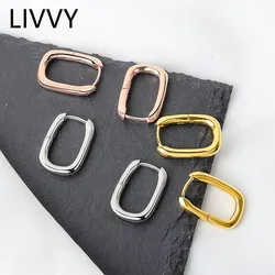 LIVVY Silver Color Geometric Oval Small Hoop Earrings For Women Color Prevent Allergy Earring Gift 2021 Trend