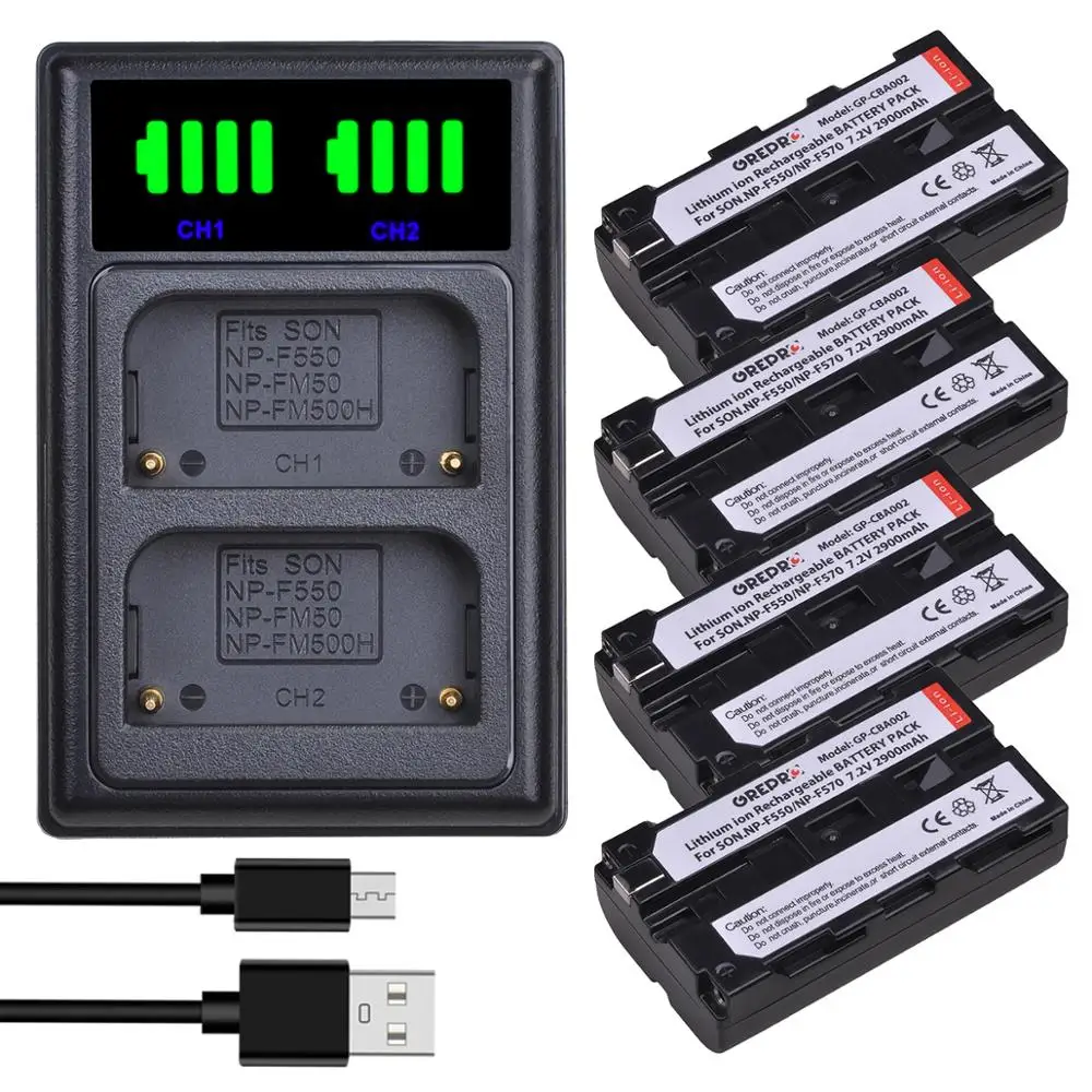 

2900mAh NP-F550 NP-F570 NP F550 F570 Camera Battery + LED Dual Charger with type-C port for Sony NP-F330 NP-F530 NP-F570 NP-F730