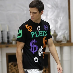 AlexPlein Tshirt Men Cotton Funny Graffiti Embroidery Man's Clothing Fashion Streetwear  Aesthetic  2021 Summer Shortsleeve New