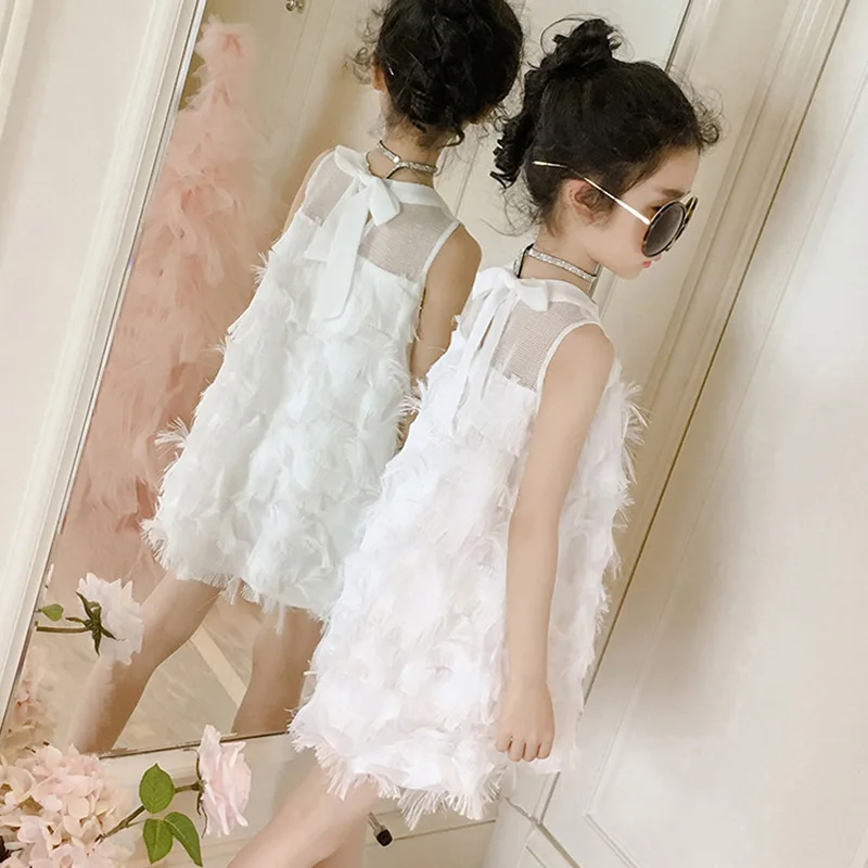 Girls dress summer 2022 new children\'s princess dress baby Kids feather skirt chiffon mesh Dress