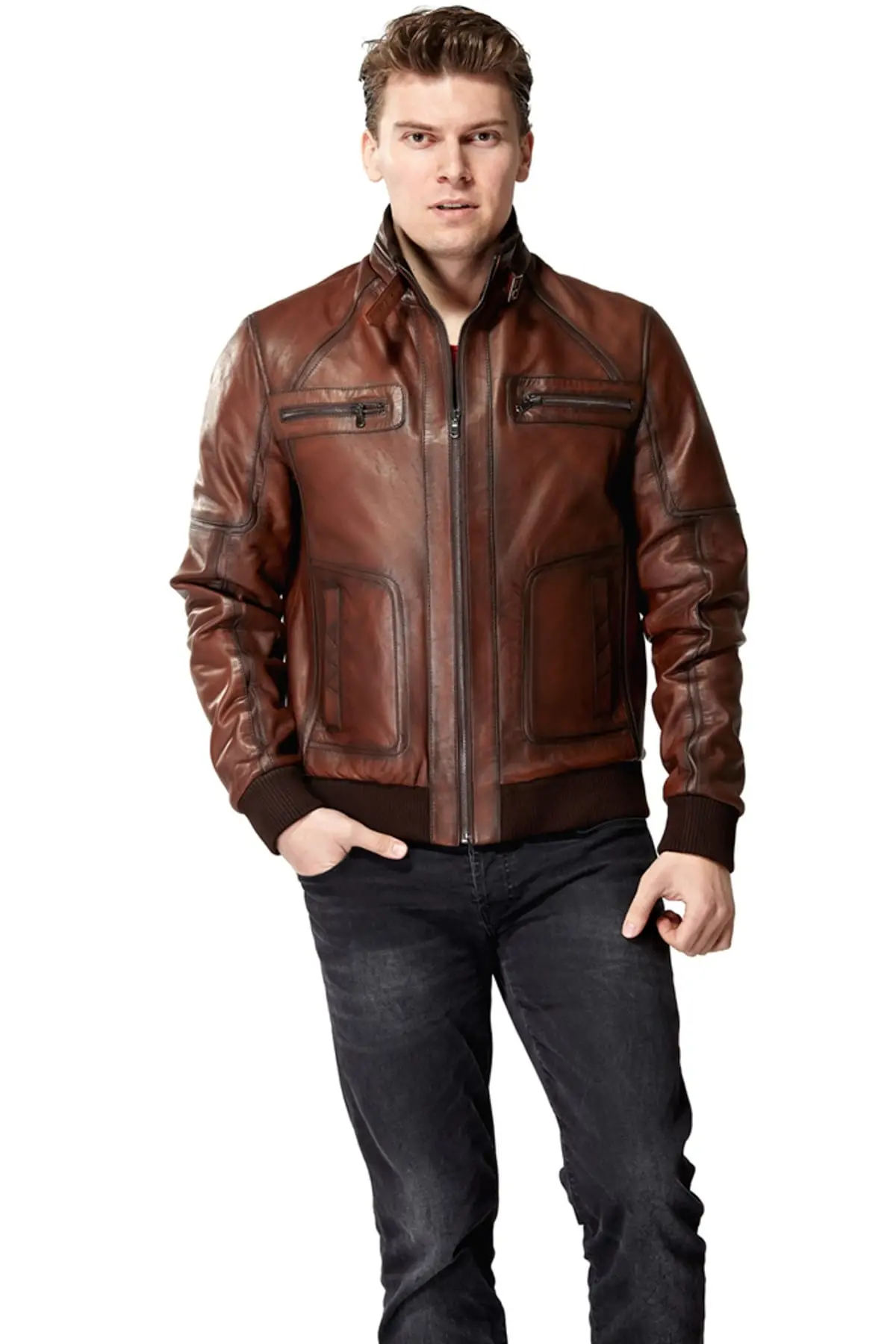 

Genuine Mens Leather Coats Brown Sheepskin Jacket Spring Autumn Season Sport Classic Clothing Jackets Handmade From Turkey