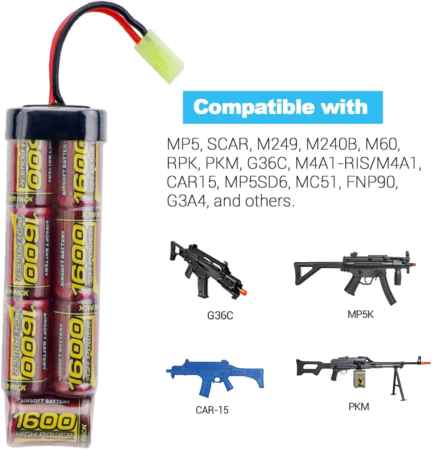 2-Pack 8.4V baterie Airsoft baterie płaskie NiMH 1600mAh z Mini złączem Tamiya dla wiatrówka MP5 M60 blizna M249 M240B G36