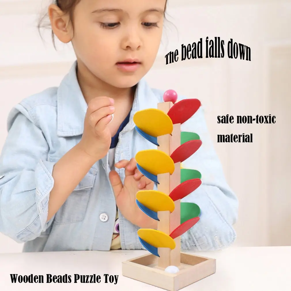 Montessori Educational Toy Wooden Tree Marble Ball Run Track Game Baby Kids Children Intelligence Educational Toy Hot!