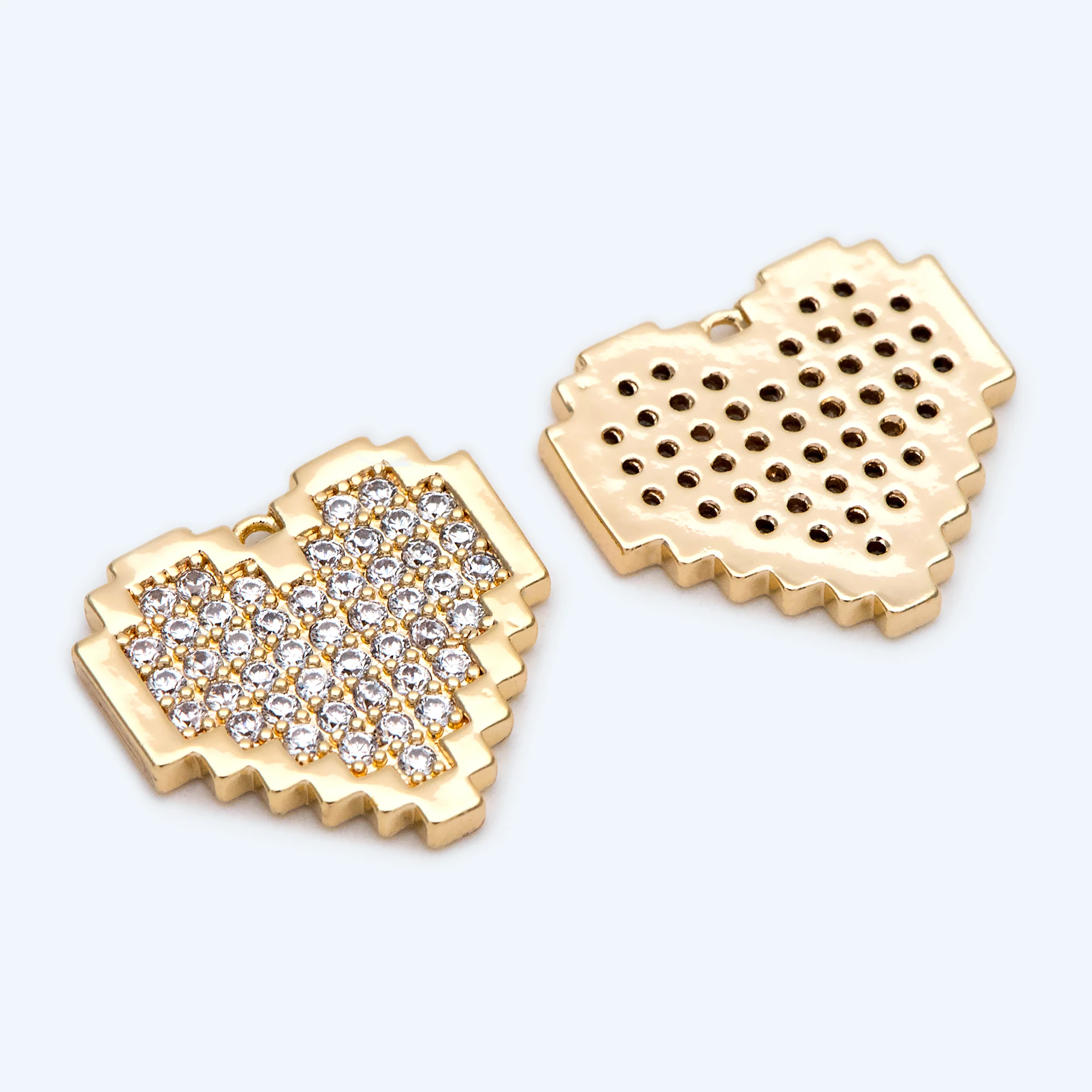 

4pcs CZ Paved Heart Charms 17x18mm, Gold Plated Brass Pendants For Jewelry Making (GB-2095)
