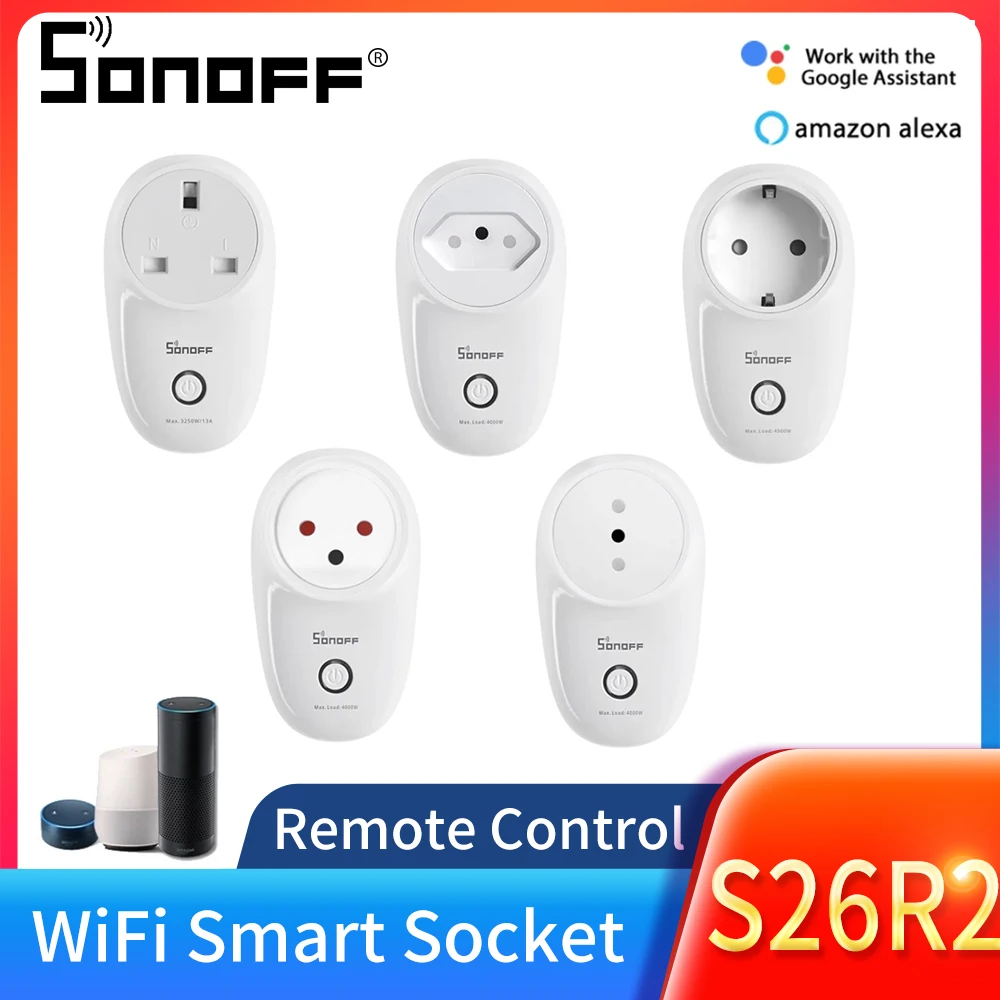 SONOFF S26 R2 EU/AU/US/UK/CN Wifi Smart Socket Home APP Remote Control Automation Switch Work With Alexa Google Home