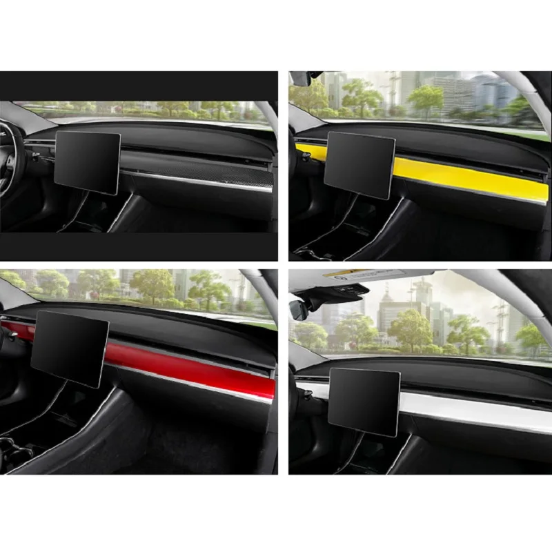 Carbon Fiber Vinyl Wood Wrap Car Interior Dashboard Stickers Accessories Trim for Tesla Model 3/Y 2017-2021