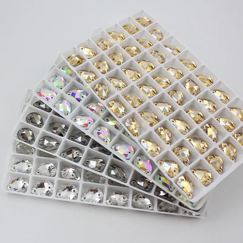 AAAAA Quality 6 Sizes Tear Drop two holes sew on crystal rhinestones for dress making,jewelry decoration,bags,garment,shoes