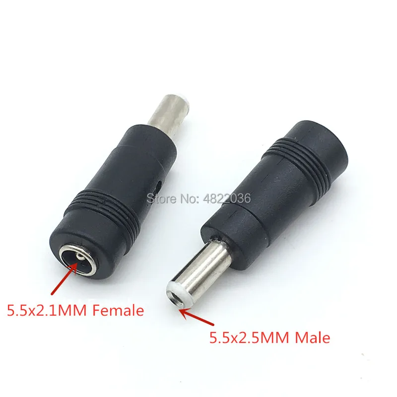 2pc 5.5x2.1mm kobieta do 5.5x2.5mm męskie złącze zasilania DC Adapter złącza laptopa 5.5*2.1 kobiecy męski 5.5*2.5
