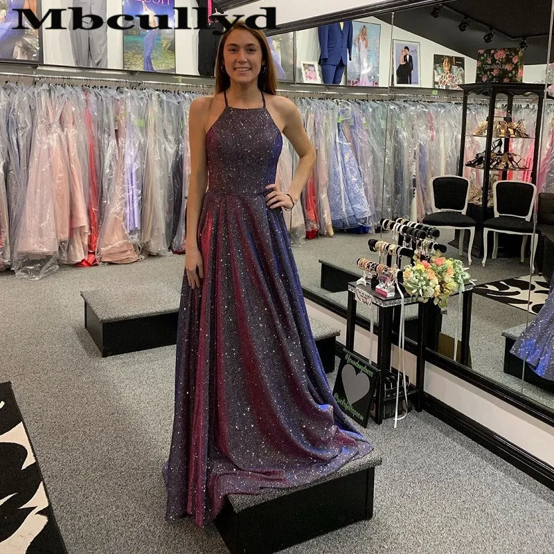 

Mbcullyd Exquisite A-line Prom Dresses Long 2023 Sexy Cross Backless Evening Party Gowns Shining vestidos de fiesta de noche