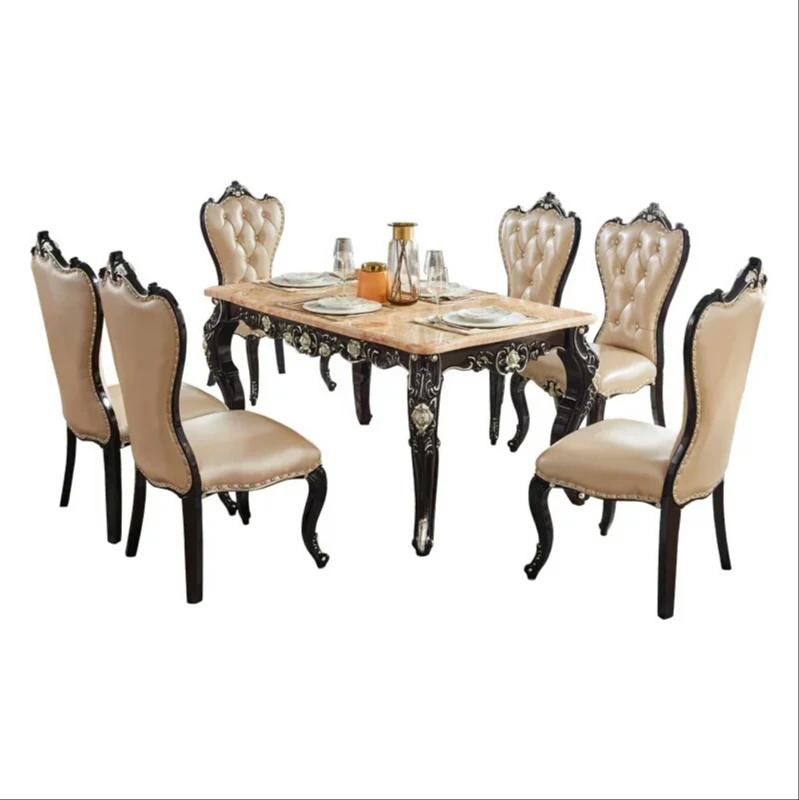 Restaurant furniture European and American solid wood round dining table carved western dining table