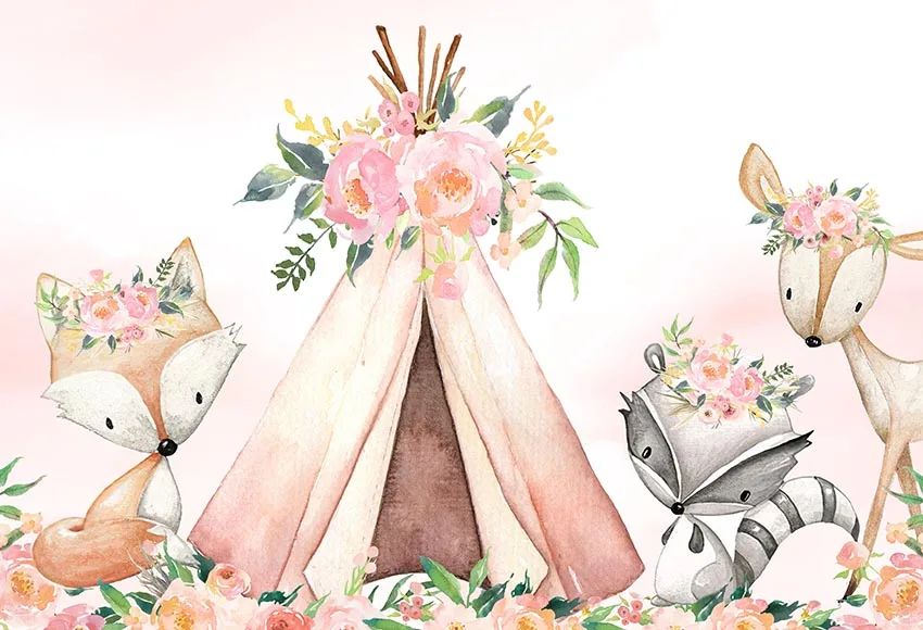 Avezano ฉากหลังเด็กเต็นท์อาบน้ำเด็กวันเกิด Party สัตว์ดอกไม้ตกแต่งพื้นหลัง Photo Studio Photozone Decor