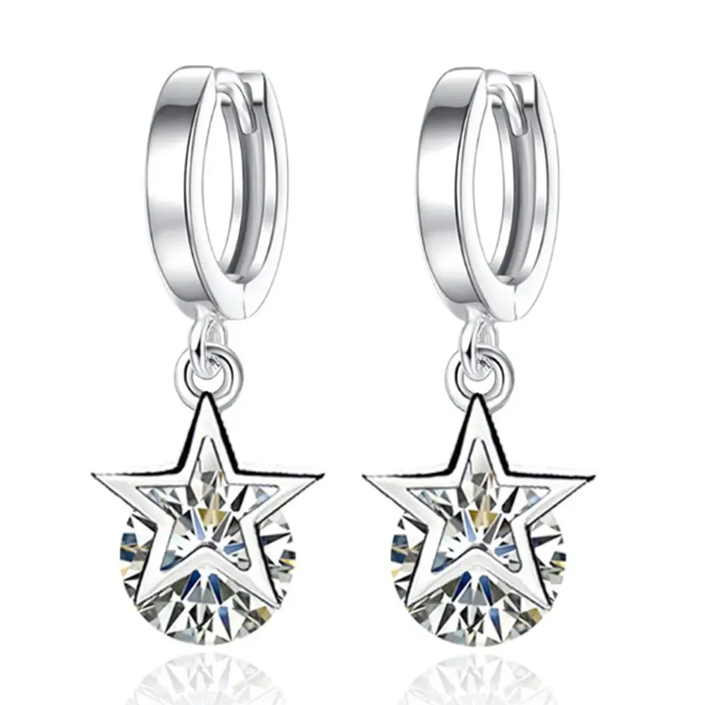 925 Sterling Silver Crystal Star Charm Stud Earrings For Women 2023 Grils Kids Wedding Gift Female pendientes mujer moda