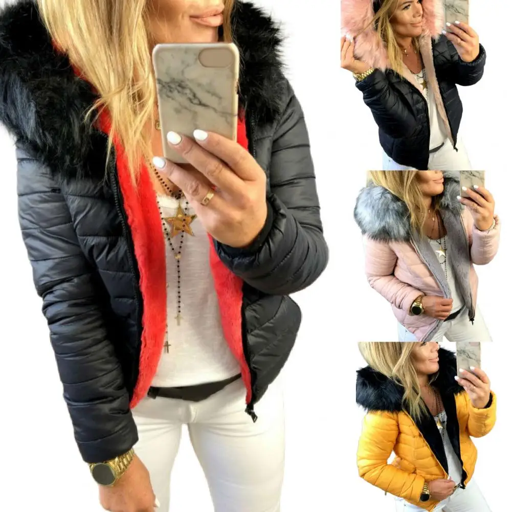 Women Coat Solid Color Zipper Slim Coat Winter Fashion Lapel Bright Face Pocket Cotton Jacket Coat Ladies Warm Streetwears