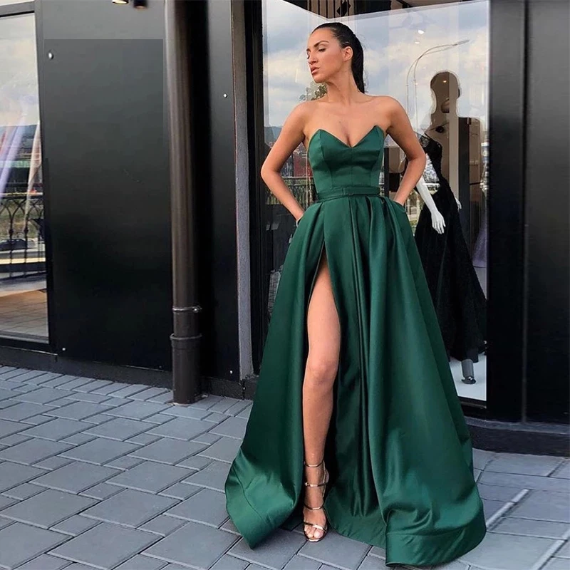 

Simple Sweetheart Vestidos De Graduacion Front Split Sexy Formatura Long Formal Prom Dresses