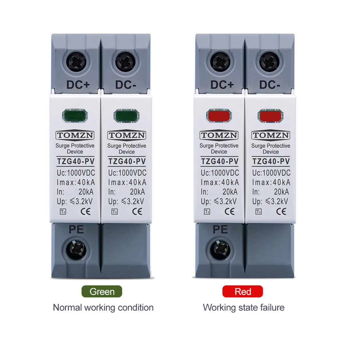 DC SPD 2P 600V 800V 1000V 20KA ~ 40KA carril Din dispositivo de protección de energía Solar para exteriores Protector contra sobretensiones