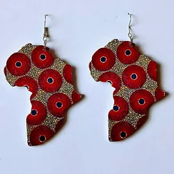 Wood Africa Map Printing Flower Geo Earring Vintage Party African Afro Jewelry Wooden DIY Club Gift