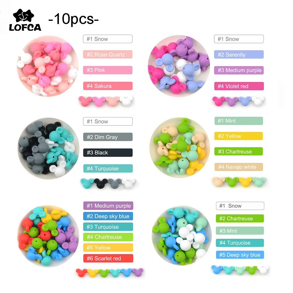 

LOFCA Mouse 10pcs Silicone Beads Baby Teething Beads Chew Food Grade Silicone BPA Free DIY Pacifier Chain Necklace Making