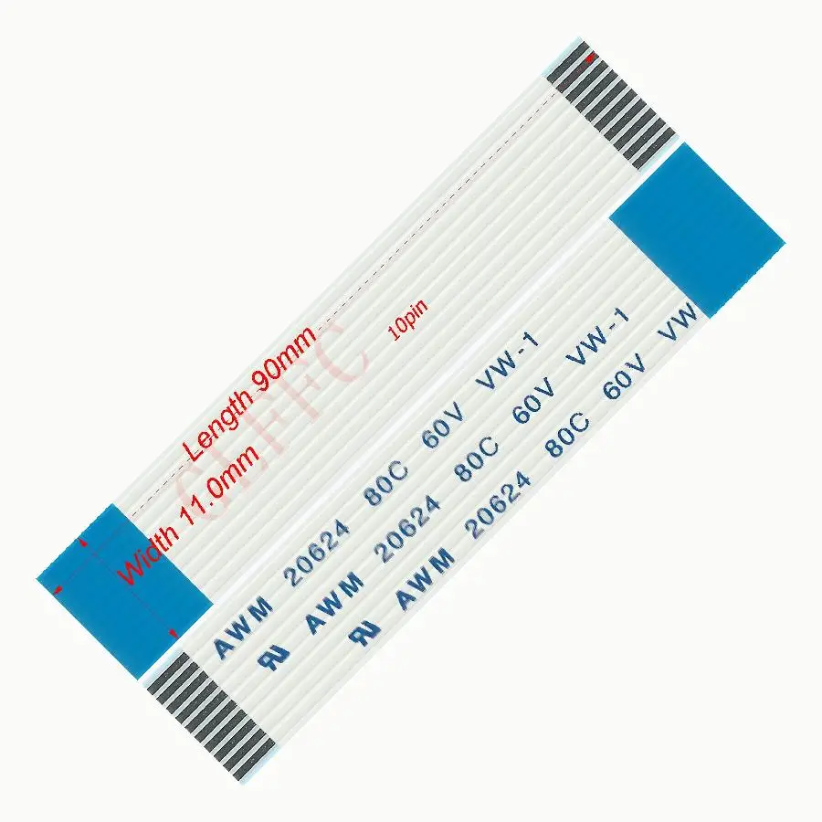 10pin 1.0 passo 90mm-tipo b de 450mm cabo liso flexível ffc awm 20624 rohs para ttl lcd dvd computador