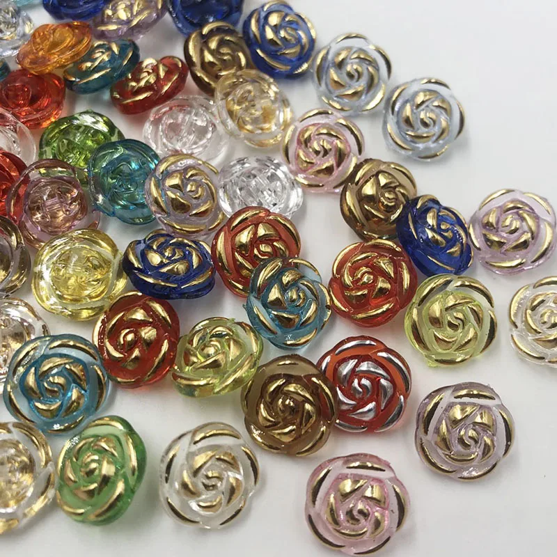 50/100pcs Crystal Rose Gold Clothing buckle Plastic Buttons Acryl Rose Straight hole Mix PT92